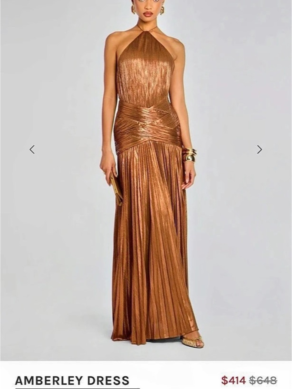 Retrofete Amberley Dress Brown Pleated Halter Maxi Dress